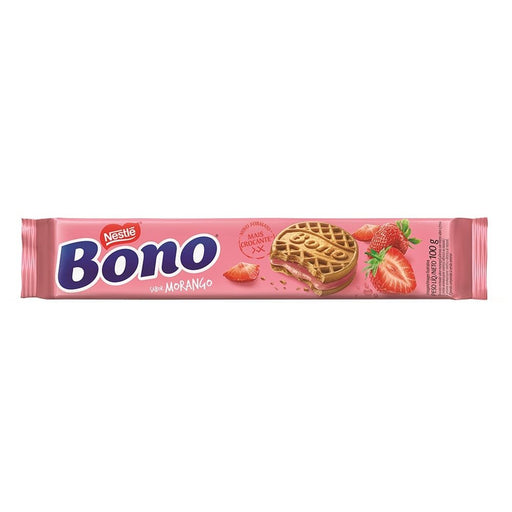 Nestle Bono Biscoito recheado sabor Morango 100g - Strawberry Cream Sandwich Biscuit 4.93oz - Hi Brazil Market