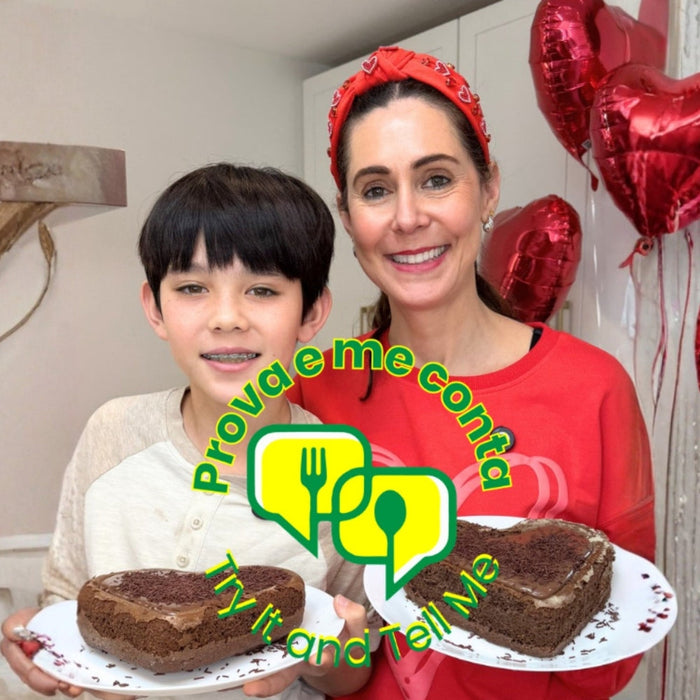 Ketrin and Zion with bolo de brigadeiro