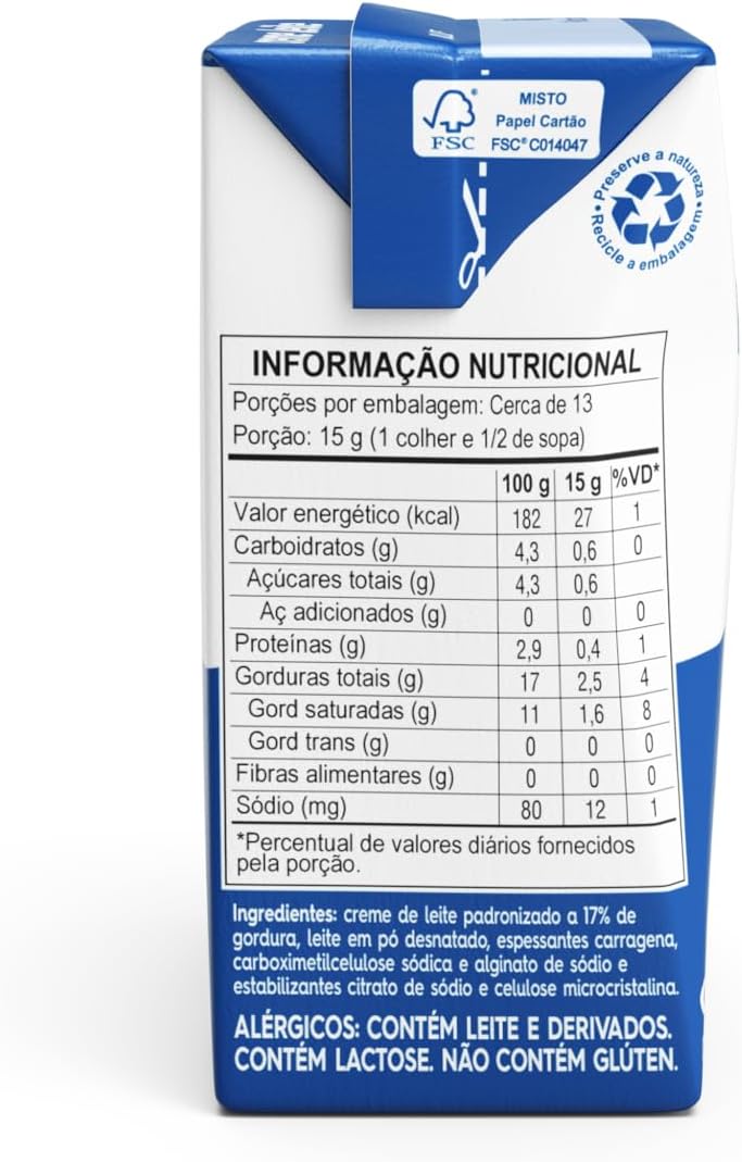 Piracanjuba Creme de Leite 17% de Gordura 200g
