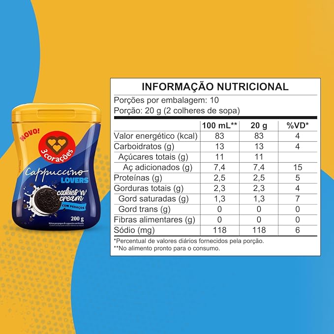 3 Coracoes Cookies 'N' Cream Cappuccino Mix 200g