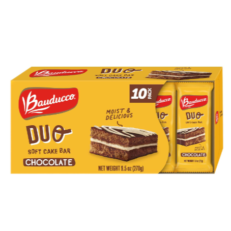 Bauducco Bolo Duo Chocolate 10 pacotes individuais de 27g cada