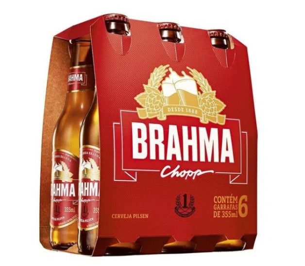 Brahma Chopp Pilsen Long Neck 6 garrafas de 355ml cada - Brazilian Pilsen Beer 6 bottles 12oz each