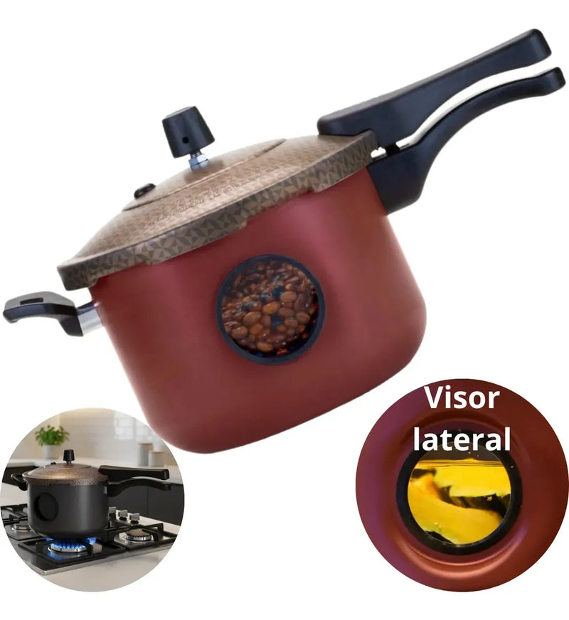 Oliveira Panela de Pressao Fechamento Externo 4.5L Antiaderente com Visor Lateral Cereja