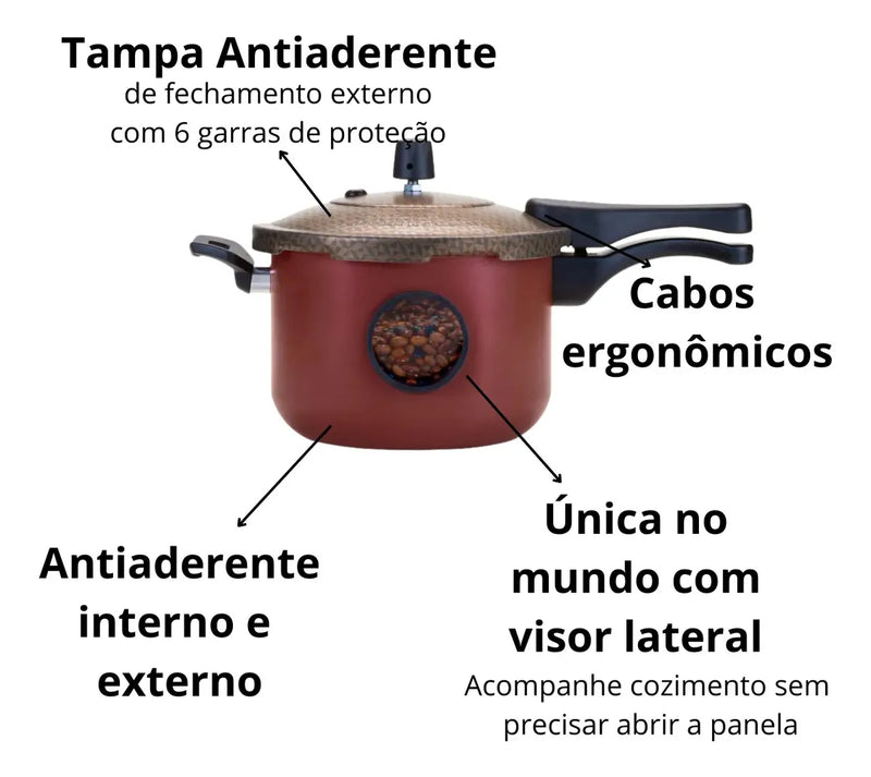 Oliveira Panela de Pressao Fechamento Externo 4.5L Antiaderente com Visor Lateral Cereja