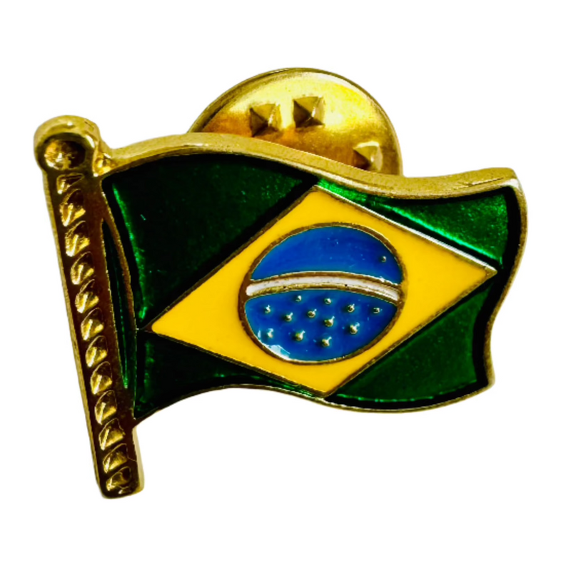 Brazil Flag Brooch with Flagpole