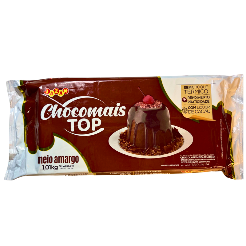 Jazam Cobertura TOP Fracionada Sabor Chocolate Meio Amargo em Barra 1kg
