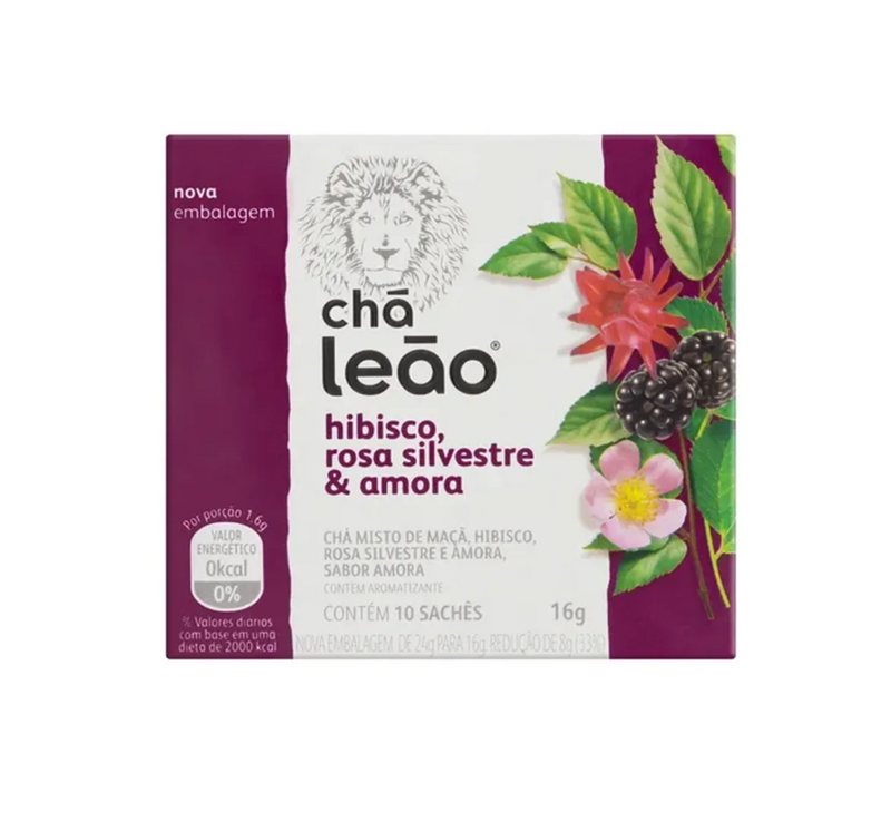 Leao Cha Hibisco, Rosa Silvestre e Amora 16g - 10 saches