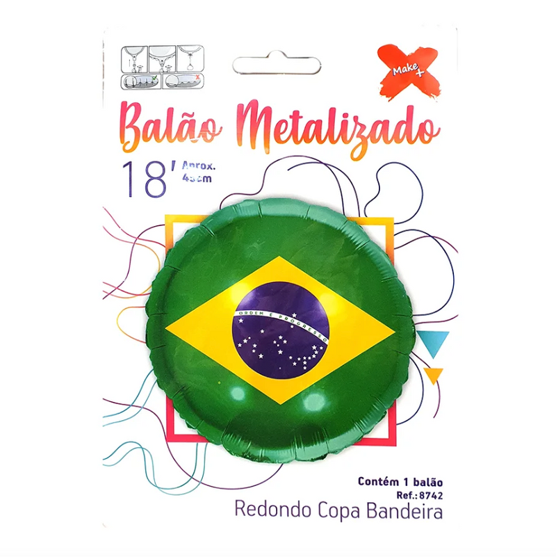 Brasil Balão Redondo Metalizado Bandeira