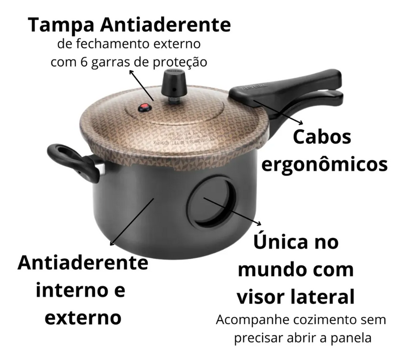 Oliveira Panela de Pressao Fechamento Externo 4.5L Antiaderente com Visor Lateral