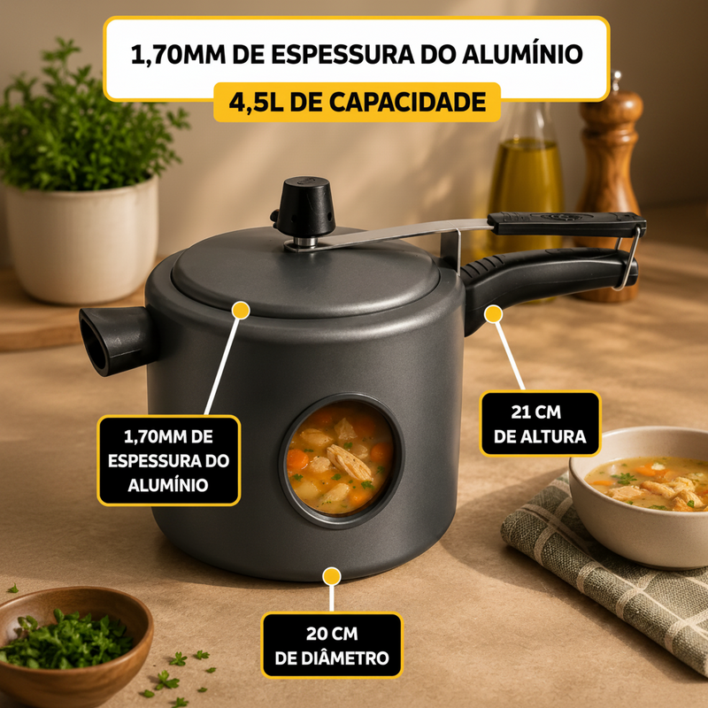 Oliveira Panela de Pressao Fechamento Interno 4.5L Antiaderente com Visor Lateral