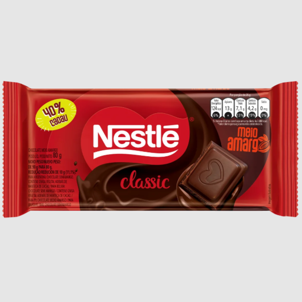 Nestle Classic Meio Amargo Barra 80g