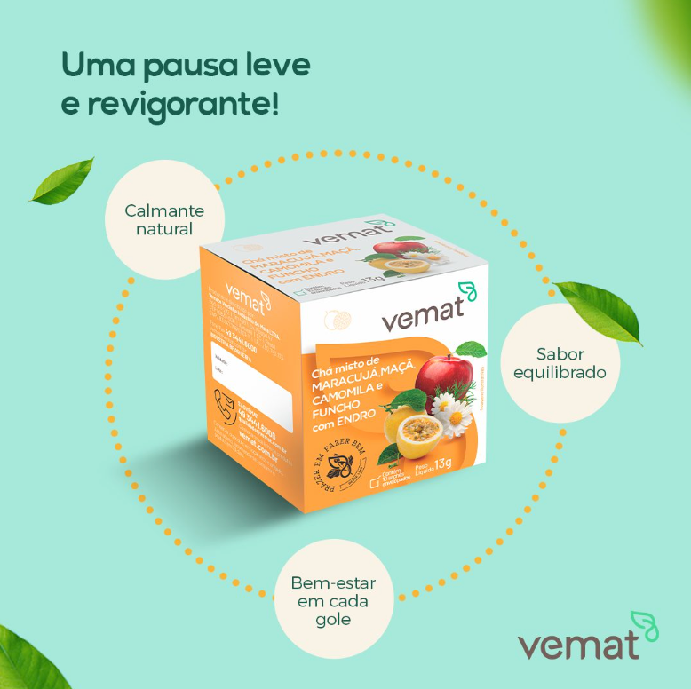 Vemat Cha Misto de Maracuja Maca Camomila e Funcho com Endro 13g