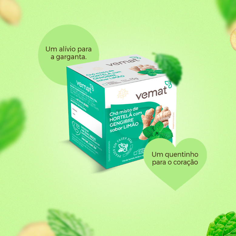 Vemat Cha Misto de Hortela com Gengibre Sabor Limao 13g