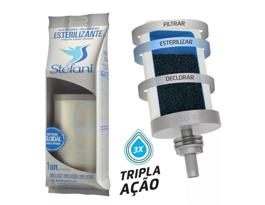 Stefani Vela Ceramica Esterilizante Tripla Acao Nano Prata - Sterilizing Cartridge Water Candle Tripleaction