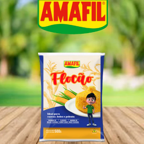 Amafil Flocao Farinha de Milho Flocada 500g - Corn Flour Flakes 17.6 oz