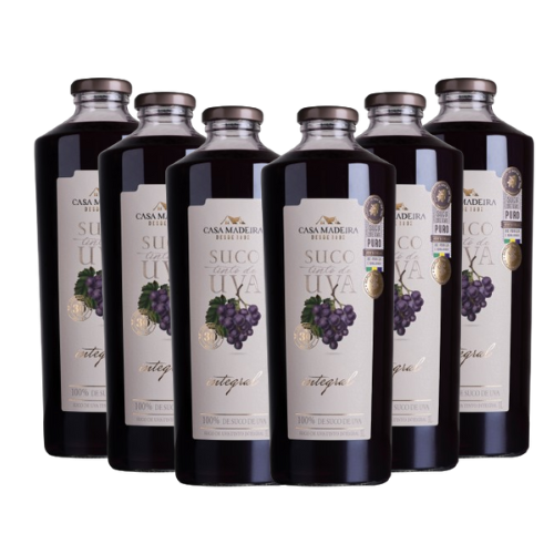 Caixa 6 unidades Casa Madeira Suco de Uva Integral 1 litro cada garrafa