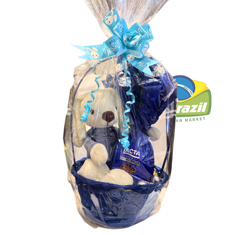 Cesta Pascoa Lacta Ao leite Coelho Pernas Longas Azul