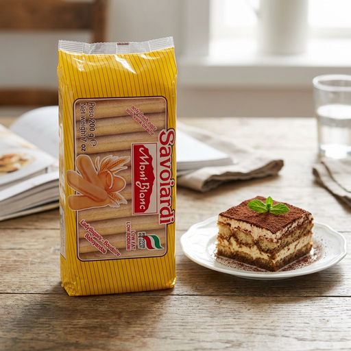 Savoiardi Mont Blanc com sugestão ilustrativa de tiramisu; acompanhamentos não inclusos