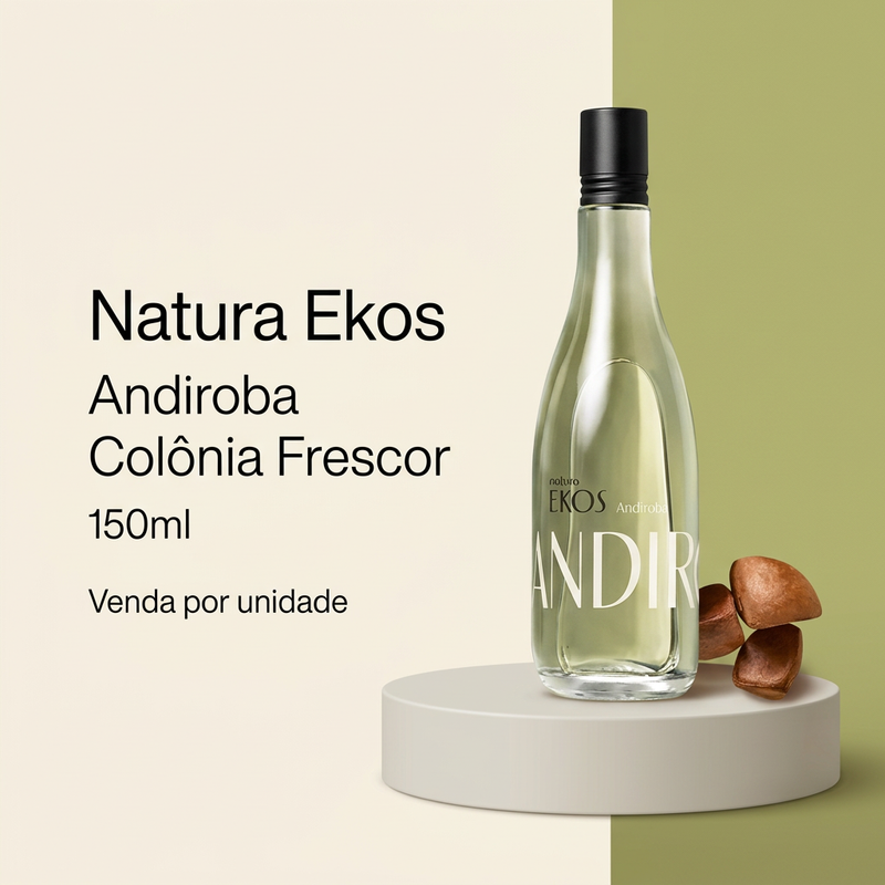 Imagem informativa Natura Ekos Andiroba Colônia Frescor 150ml, venda por unidade; pedestal cenográfico não incluso