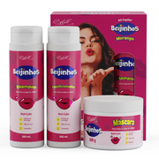 Kit Belkit Beijinhos Morango com shampoo 300ml, condicionador 300ml e máscara 300g em fundo branco
