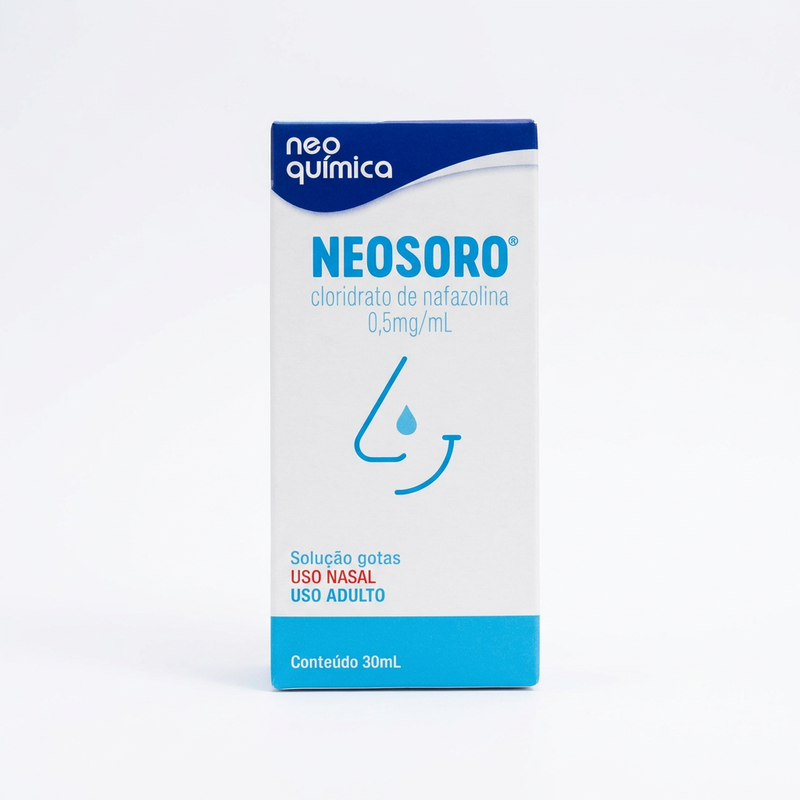Embalagem de Neosoro 30 ml sobre fundo branco