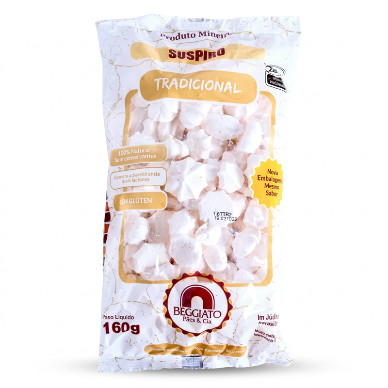 Embalagem de Suspiro Tradicional Beggiato 160 g sobre fundo branco