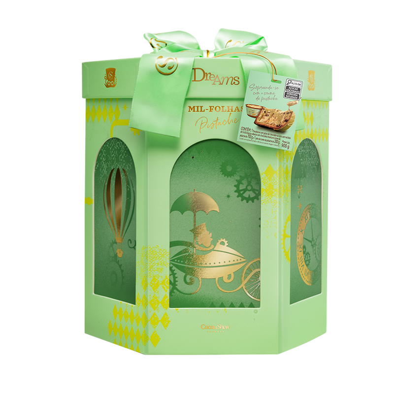 Cacau Show Panetone Dreams Mil-Folhas Pistache 900g