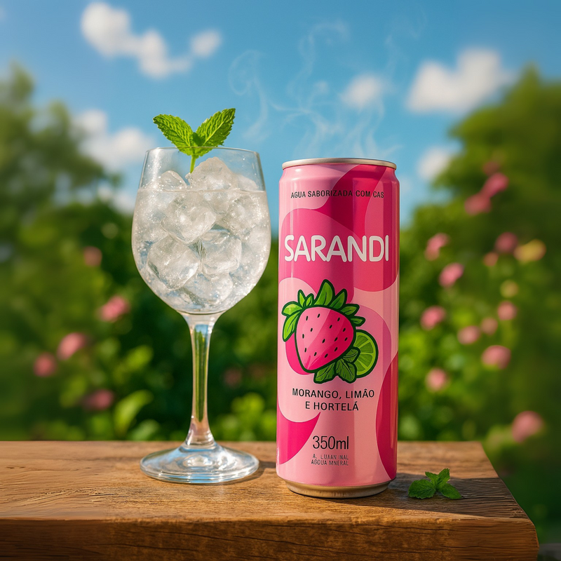 Sarandi Agua Com Gas Sabor Morango Limao e Hortela 350ml