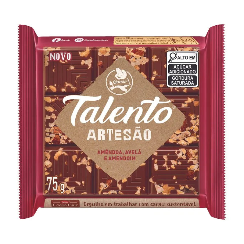 Garoto Talento Artesao Chocolate ao Leite com Amendoa Avela e Amendoim