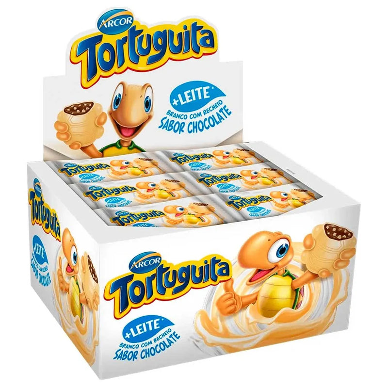 Tortuguita Arcor Branco com Recheio sabor Chocolate Caixa de 24unidades