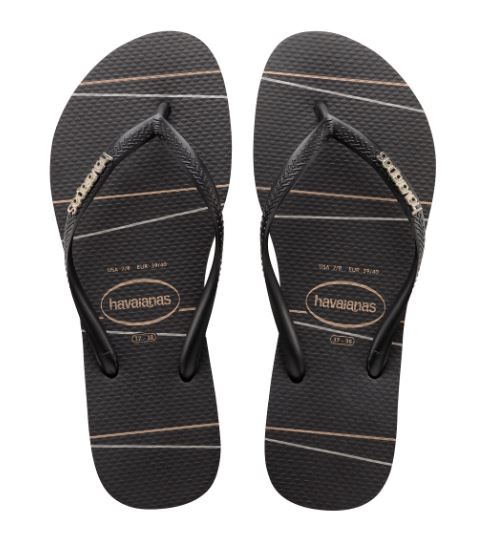 Havaianas Slim Logo Metallic Stripe Flip Flops Black - Hi Brazil Market