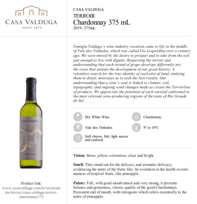 Casa Valduga Terroir Chardonnay 375ml - Hi Brazil Market
