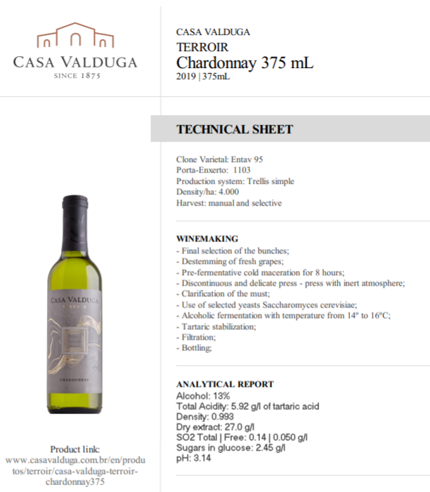 Casa Valduga Terroir Chardonnay 375ml - Hi Brazil Market