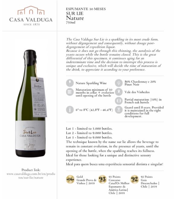 Casa Valduga Sur Lie Espumante Nature Branco - Hi Brazil Market