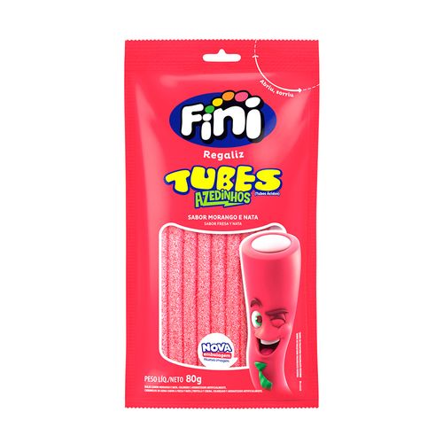 Fini Bala Tubos Sabor Morango (Azedinhos) - Tubes Gelatin Candy Strawberry - Hi Brazil Market