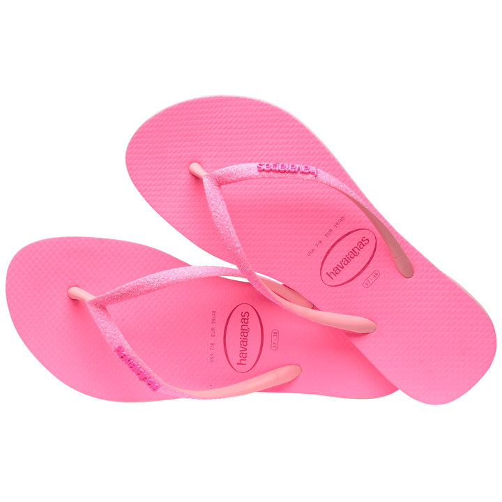 Havaianas Kid`s Slim Gliter Neon Macaron Pink - Flip Flop Macaron Pink - Hi Brazil Market