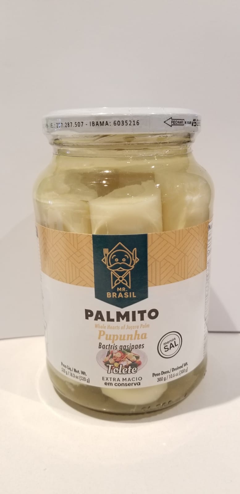 Mr Brasil Palmito Inteiro de Pupunha 300g - Whole Hearts of Palm 10.6 oz - Hi Brazil Market