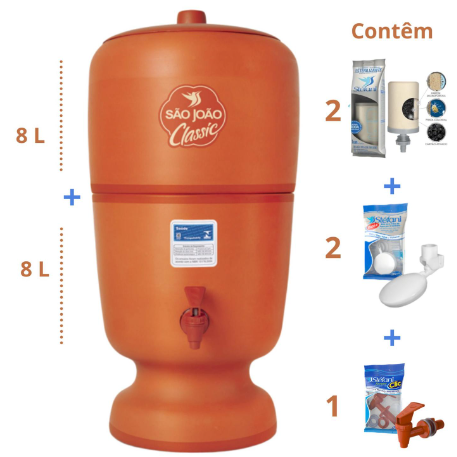 Stefani Terracota Filtro de Barro São João 8 litros com 2 velas - Water Ceramic Filter with 2 candles - Hi Brazil Market