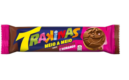 Trakinas Biscoito Meio a Meio Chocolate e Morango 126g - Sandwich Biscuit Chocolate and Straberry - Hi Brazil Market