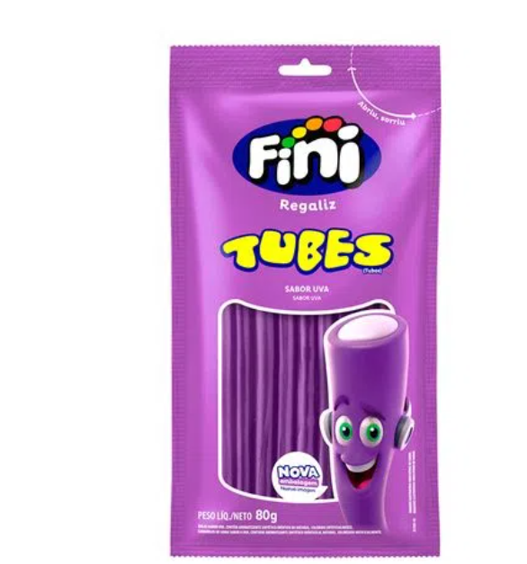 Fini Bala Tubos Sabor uva 80g - Tubes Gelatin Candy grape 3oz - Hi Brazil Market
