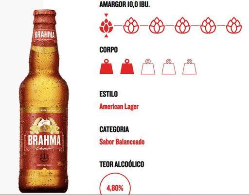 Brahma Chopp Pilsen Long Neck Individual 355ml - Brazilian Pilsen Beer - Hi Brazil Market