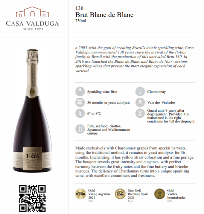 Casa Valduga Espumante Brut 130 Blanc de Blanc Edicao Especial - Hi Brazil Market