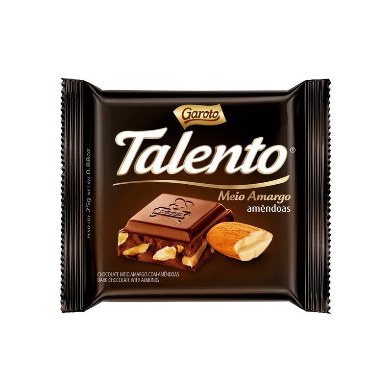 Garoto Talento Dark Chocolate with Almonds - Chocolate Meio Amargo com Almendoas 90g - Hi Brazil Market