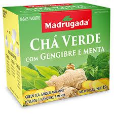 Madrugada Green Tea with Ginger and Mint 0.53oz 10 bags - Cha Verde com Gengibre e Menta 15g - Hi Brazil Market