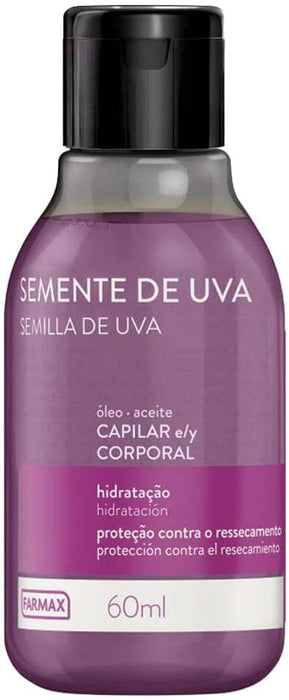 Farmax Semente de Uva Oleo capilar e corporal 60ml - Grape Seed Hair and Body Oil - Hi Brazil Market