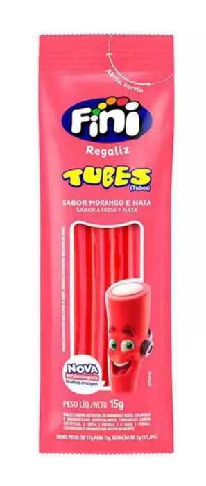 Fini Bala Tubos Sabor Morango (Azedinhos) - Tubes Gelatin Candy Strawberry - Hi Brazil Market