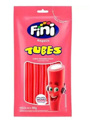 Fini Bala Tubos Sabor Morango e Nata 80g - Tubes Gelatin Candy Strawberry 3oz - Hi Brazil Market