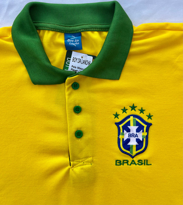 Brasil Camisa Polo Masculina Amarelo - Brazil Men Polo Shirt Yellow - Hi Brazil Market
