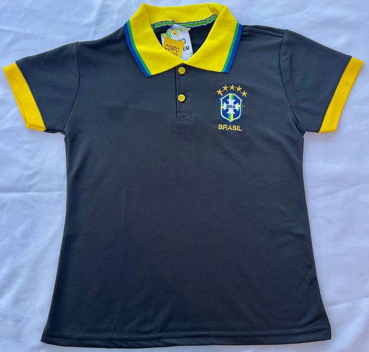 Brasil Camisa Polo Feminina Preta - Brazil Woman Polo Shirt Black - Hi Brazil Market