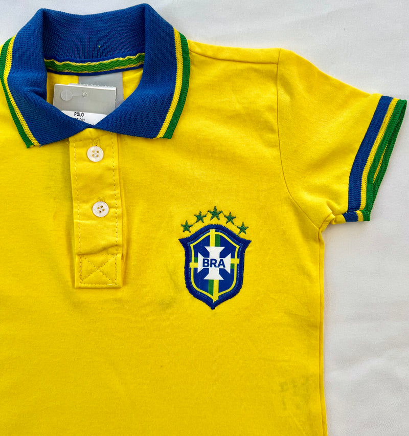 Brasil Camisa Polo Infantil Amarela - Brazil Kid Polo Shirt Yellow - Hi Brazil Market